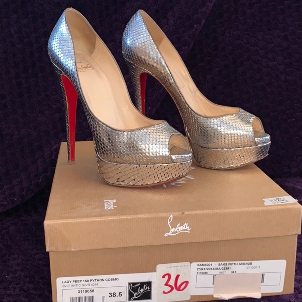 Christian Louboutin Silver Peep Toe Heels